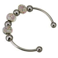 Stainless Steel Ball End Cuff Bangle, with Lampwork, for woman 3mm, Inner Approx 