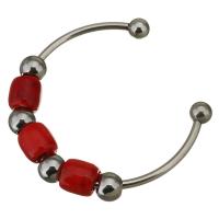 Stainless Steel Ball End Cuff Bangle, with Lampwork, for woman, red 3mm, Inner Approx 