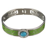 Stainless Steel Bangle, with Rhinestone Clay Pave & Synthetic Turquoise, Unisex & enamel & hollow, cyan, 15mm, Inner Approx 
