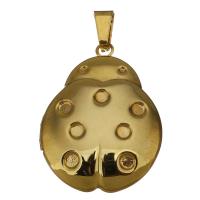 Moneda de acero inoxidable colgante medallón, Mariquita, chapado en color dorado, 29x37x8mm, 21x25mm, agujero:aproximado 4x8mm, Vendido por UD