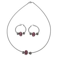 Fashion Stainless Steel Jewelry Sets, earring & necklace, with Lampwork, rope chain & for woman, purple 1.5mm  Approx 18 Inch 