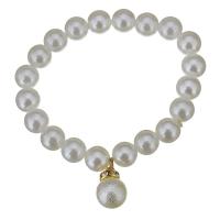 Bracelets de bijoux en perles de verre, perle de verre, avec perle résine & entretoise laiton strass, pour femme, blanc 10mm Environ 7 pouce, Vendu par brin
