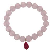 Stainless Steel Bracelet, with Glass Pearl & Rose Quartz, gold color plated, for woman 11mm Approx 8 Inch 