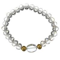 acier inoxydable bracelet, avec Des billes de verre, Placage de couleur d'or, pour femme  Environ 8 pouce, Vendu par brin