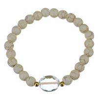 Stainless Steel Bracelet, with Glass Beads & Synthetic Turquoise, gold color plated, for woman, white  Approx 7 Inch 