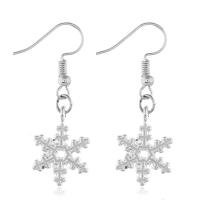Zinc Alloy Drop Earring, brass earring hook, Snowflake, platinum color plated, for woman 