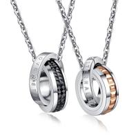 Titanium Steel Couple Necklace, plated, oval chain & with letter pattern & with rhinestone Approx 21.6 Inch 
