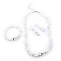 ABS Plastic Pearl Jewelry Set, bracelet & earring & necklace, stainless steel pin buckle, brass earring hook, with 5cm extender chain, Round, platinum color plated, for woman, white Approx 9.8 Inch, Approx 17.7 Inch 