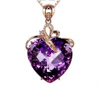 Rhinestone Brass Necklace, with Amethyst, stainless steel pin buckle, Heart, real rose gold plated, box chain & for woman & faceted & with rhinestone, purple Approx 17.7 Inch 