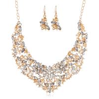 Rhinestone Zinc Alloy Jewelry Set, earring & necklace, stainless steel pin buckle, brass earring hook, with 10cm extender chain, plated, wave chain & for woman & with rhinestone Approx 20 Inch 
