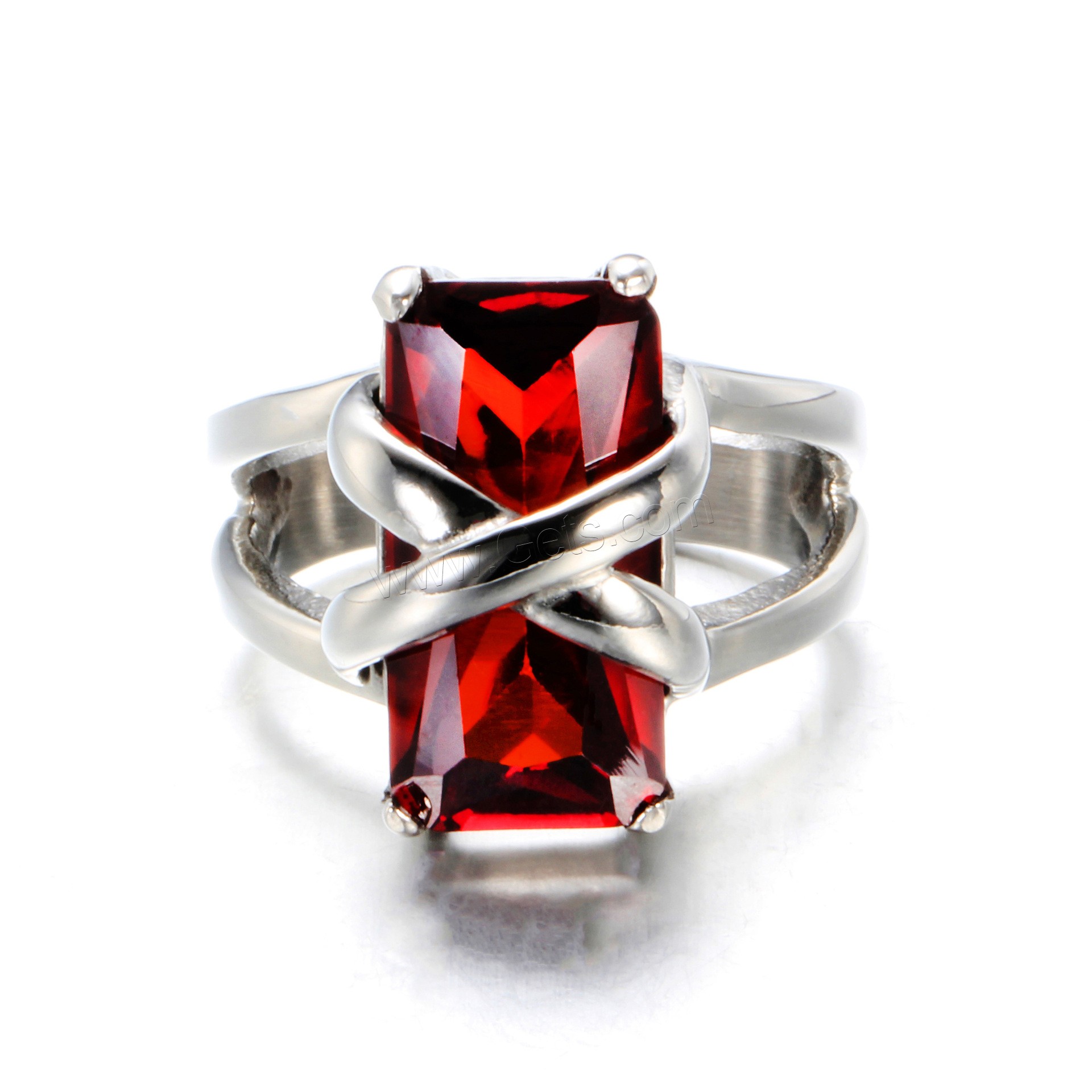 Gemstone Stainless Steel Finger Ring, with Ruby, different size for choice & for woman, original color, 18mm, Sold By PC