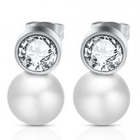 Stainless Steel Rhinestone Stud Earring, with Plastic Pearl, plated, for woman & with rhinestone 