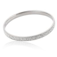 Stainless Steel Bangle, with Rhinestone Clay Pave, for woman, original color, 6mm, Inner Approx 65mm 