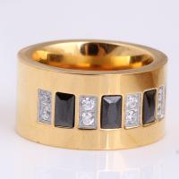 Men Stainless Steel Ring in Bulk, gold color plated & for man & with cubic zirconia, 12mm 