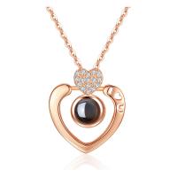 Sterling Silver Jewelry Necklace, 925 Sterling Silver, with Glass, with 2inch extender chain, Heart, plated, adjustable & oval chain & for woman & with rhinestone Approx 15.5 Inch 