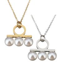 Stainless Steel Jewelry Necklace, with Glass Pearl, plated, oval chain & for woman 1mm Approx 18 Inch 