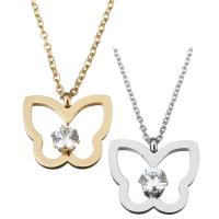 Stainless Steel Jewelry Necklace, Butterfly, plated, oval chain & micro pave cubic zirconia & for woman 2mm Approx 18 Inch 