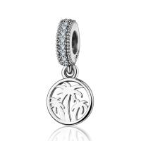 Sterling Silver European Pendants, 925 Sterling Silver, Palm Tree, silver color plated, micro pave cubic zirconia & without troll Approx 5mm 