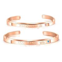 Stainless Steel Cuff Bangle, Donut, rose gold color plated, adjustable & for couple & with rhinestone, 48mm 
