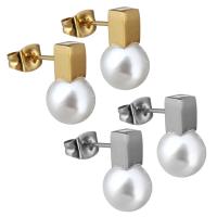 Stainless Steel Pearl Stud Earring, with Plastic Pearl, plated, for woman 