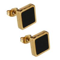 Stainless Steel Stud Earring, with Black Shell,  Square, gold color plated, for woman 