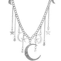 Rhinestone Zinc Alloy Necklace, with 3inch extender chain, Moon and Star, plated, adjustable & twist oval chain & for woman & with rhinestone Approx 15.5 Inch 
