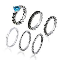 Zinc Alloy Ring Set, with Crystal, antique silver color plated, for woman, US Ring .5-7 