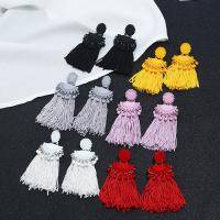 Zinc Alloy Tassel Earring, with Cotton Thread, platinum color plated, stoving varnish & for woman 