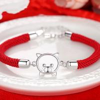 Sterling Silver Bracelets, 925 Sterling Silver, Pig, platinum plated, for woman, red Approx 5.1 Inch 