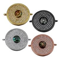 Cubic Zirconia Micro Pave Brass Connector, with Abalone Shell, Flat Round, plated, mosaic & micro pave cubic zirconia & 1/1 loop Approx 1.5mm 