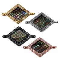 Cubic Zirconia Micro Pave Brass Connector, with Abalone Shell, Rhombus, plated, mosaic & micro pave cubic zirconia & 1/1 loop Approx 1.5mm 