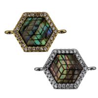 Cubic Zirconia Micro Pave Brass Connector, with Abalone Shell, Hexagon, plated, mosaic & micro pave cubic zirconia & 1/1 loop Approx 1.5mm 