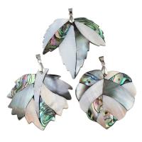 Abalone Shell Pendants, Abalone Shell Paper, with Black Shell & White Shell & Brass, Leaf, platinum color plated Approx 