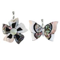Abalone Shell Pendants, Abalone Shell Paper, with Black Shell & White Shell & Brass, platinum color plated Approx 