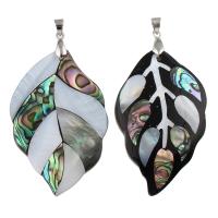 Abalone Shell Pendants, Abalone Shell Paper, with Black Shell & White Shell & Resin & Brass, Leaf, platinum color plated Approx 