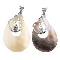 Black Shell Pendant, with White Shell & Brass, Teardrop, platinum color plated Approx 