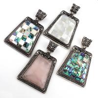 Zinc Alloy Shell Pendants, with Abalone Shell Paper & White Shell & Rose Quartz, Trapezium, antique silver color plated Approx 