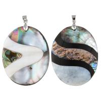 Abalone Shell Pendants, Abalone Shell Paper, with White Shell & Brass, Flat Oval, platinum color plated Approx 