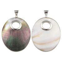 Black Shell Pendant, with White Shell & Brass, Flat Oval, platinum color plated Approx 
