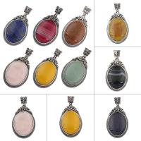 Mixed Gemstone Pendants, Zinc Alloy, with Gemstone, Flat Oval, antique silver color plated Approx 