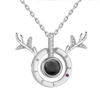 Sterling Silver Jewelry Necklace, 925 Sterling Silver, with Glass, Antlers, plated, oval chain & micro pave cubic zirconia & for woman Approx 15.5 Inch 