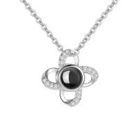 Sterling Silver Jewelry Necklace, 925 Sterling Silver, with Glass, with 2inch extender chain, Four Leaf Clover, plated, adjustable & oval chain & micro pave cubic zirconia & for woman Approx 15.5 Inch 