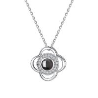 Sterling Silver Jewelry Necklace, 925 Sterling Silver, with Glass, with 2inch extender chain, Four Leaf Clover, plated, adjustable & oval chain & micro pave cubic zirconia & for woman Approx 15.5 Inch 