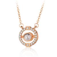 Brass Jewelry Necklace, with Glass, Round, plated, oval chain & micro pave cubic zirconia & for woman 20mm Approx 19.5 Inch 