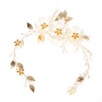 Bridal Hair Flowers, Zinc Alloy, with White Shell & Crystal & Plastic Pearl & Brass, plated 