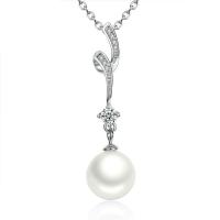 Cubic Zircon Micro Pave Sterling Silver Necklace, Brass, with Shell Pearl, with 5cm extender chain, silver color plated, micro pave cubic zirconia & for woman Approx 17.72 Inch 