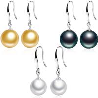 Sterling Silver Pearl Drop Earring, Brass, with Shell Pearl, sterling silver earring hook, silver color plated, Korean style & for woman 