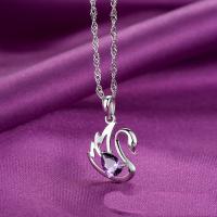 Sterling Silver Animal Pendants, Brass, Swan, platinum color plated, hypo allergic & for woman & with cubic zirconia 