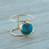 Brass Finger Ring, with Synthetic Turquoise, gold color plated & for woman 