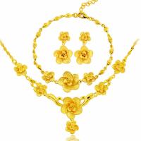 Brass Jewelry Set, Stud Earring & bracelet & necklace, Flower, gold color plated, folk style & for woman 17mm, Inner Approx 180mm Approx 17.72 Inch 